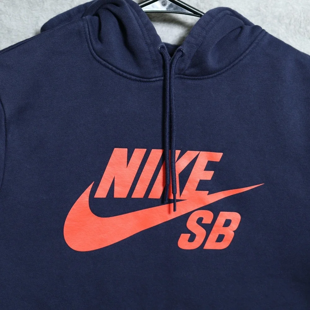 Nike SB Hoodie Mens Medium Navy Blue Orange Skater Casual Athletic AJ9733-451